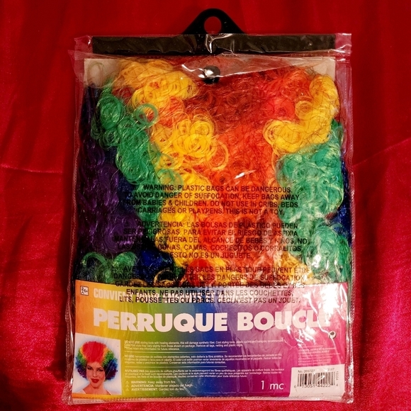 NWT Curly Rainbow Clown Wig Halloween Costume Accessory Cosplay Oone Size New - Picture 4 of 5